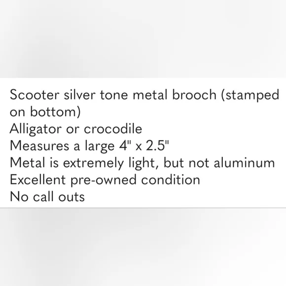 🐊 Scooter Silver Tone Brooch Alligator or Crocodile Metal 4" X 2.5" - Picture 3 of 3